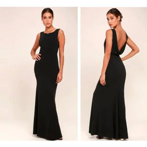 Lulu's Call My Name Black Backless Drapey Maxi Dress Long Gown S Small